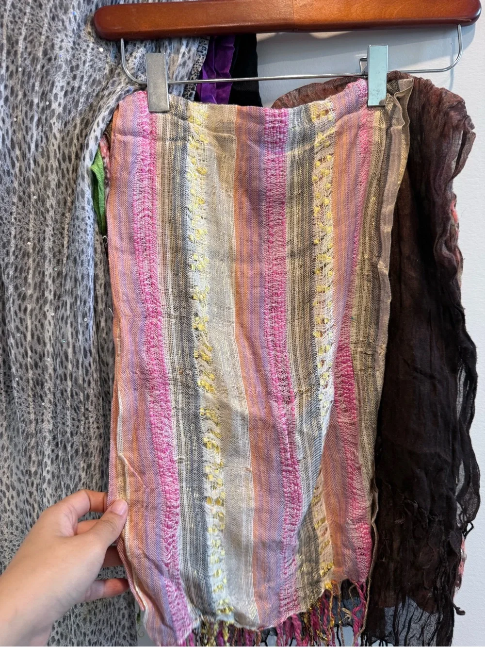 Set of 7 Lightweight Scarves - Multicolor Stripes & Neutrals